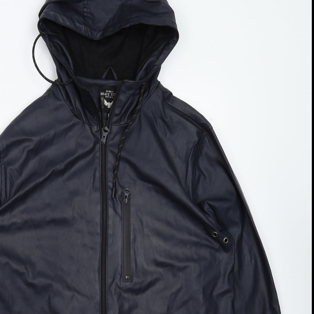 Brave Soul Mens Black   Rain Coat Coat Size L