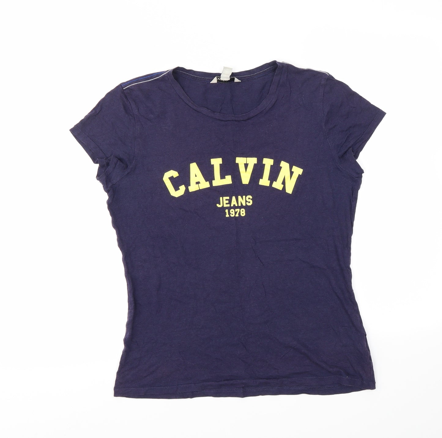 CALVIN KLEIN  Womens Purple Geometric  Basic T-Shirt Size M