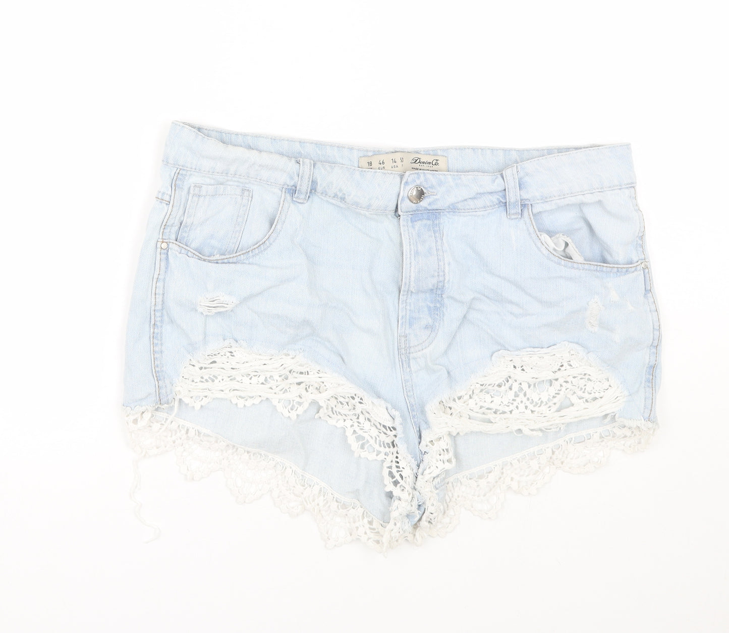 Primark Womens Blue Floral Denim Cut-Off Shorts Size 18