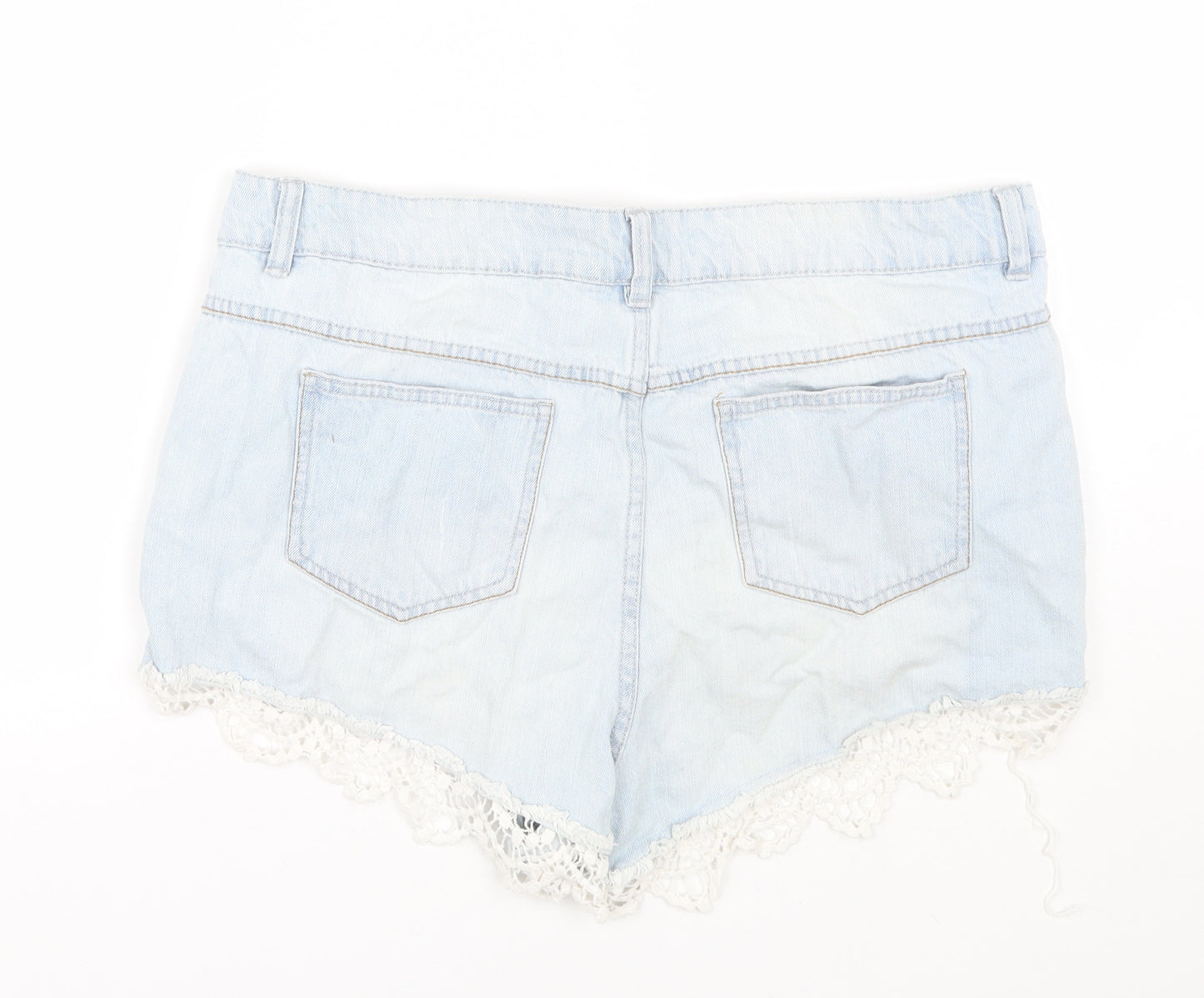 Primark Womens Blue Floral Denim Cut-Off Shorts Size 18