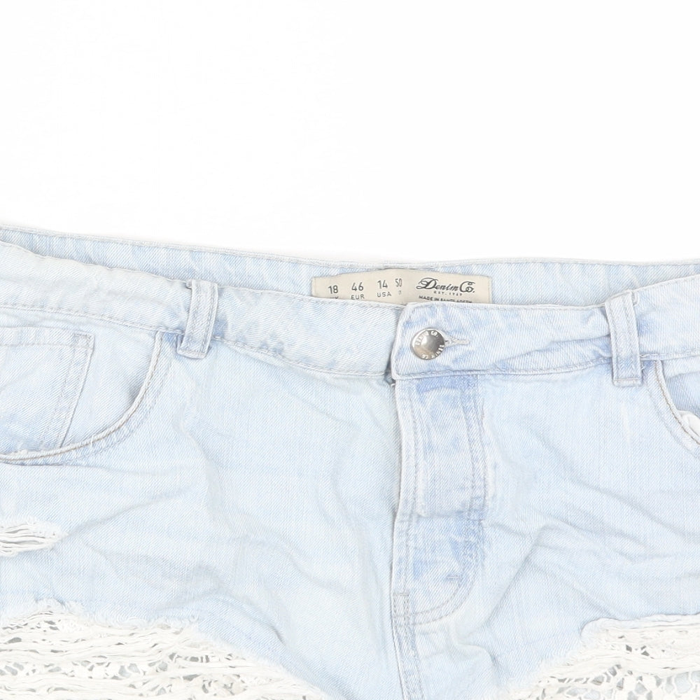 Primark Womens Blue Floral Denim Cut-Off Shorts Size 18