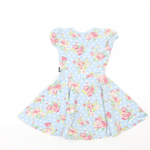 Rock your kid Girls Blue Floral  T-Shirt Dress  Size 4 Years