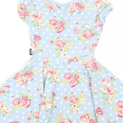 Rock your kid Girls Blue Floral  T-Shirt Dress  Size 4 Years