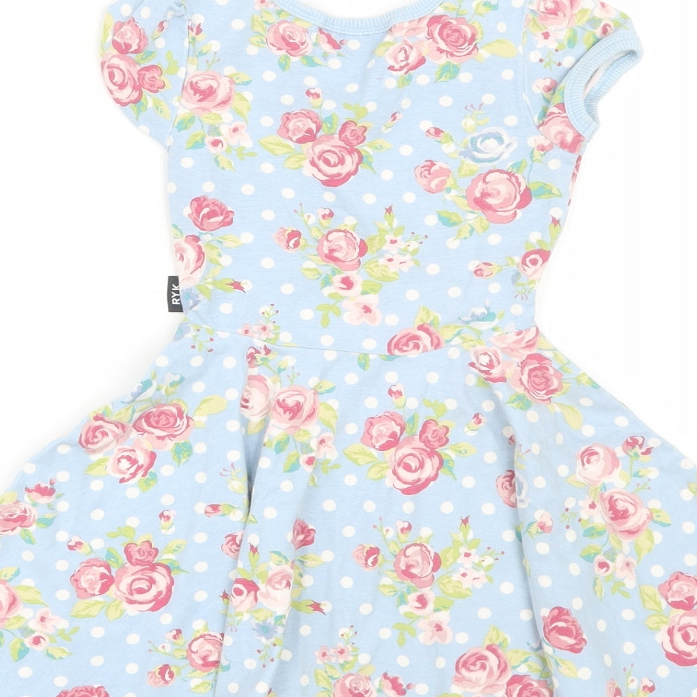 Rock your kid Girls Blue Floral  T-Shirt Dress  Size 4 Years