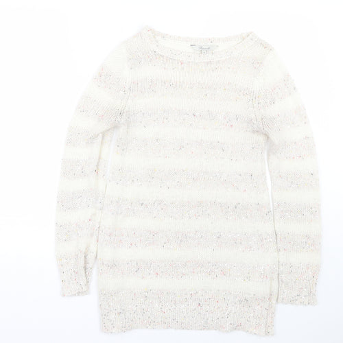 Peacocks Womens White Striped  Pullover Jumper Size 10