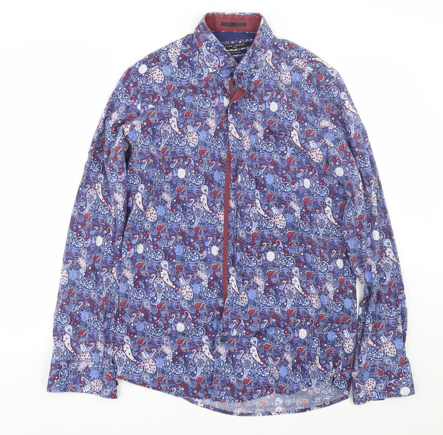 Guide London Mens Blue Paisley   Dress Shirt Size M