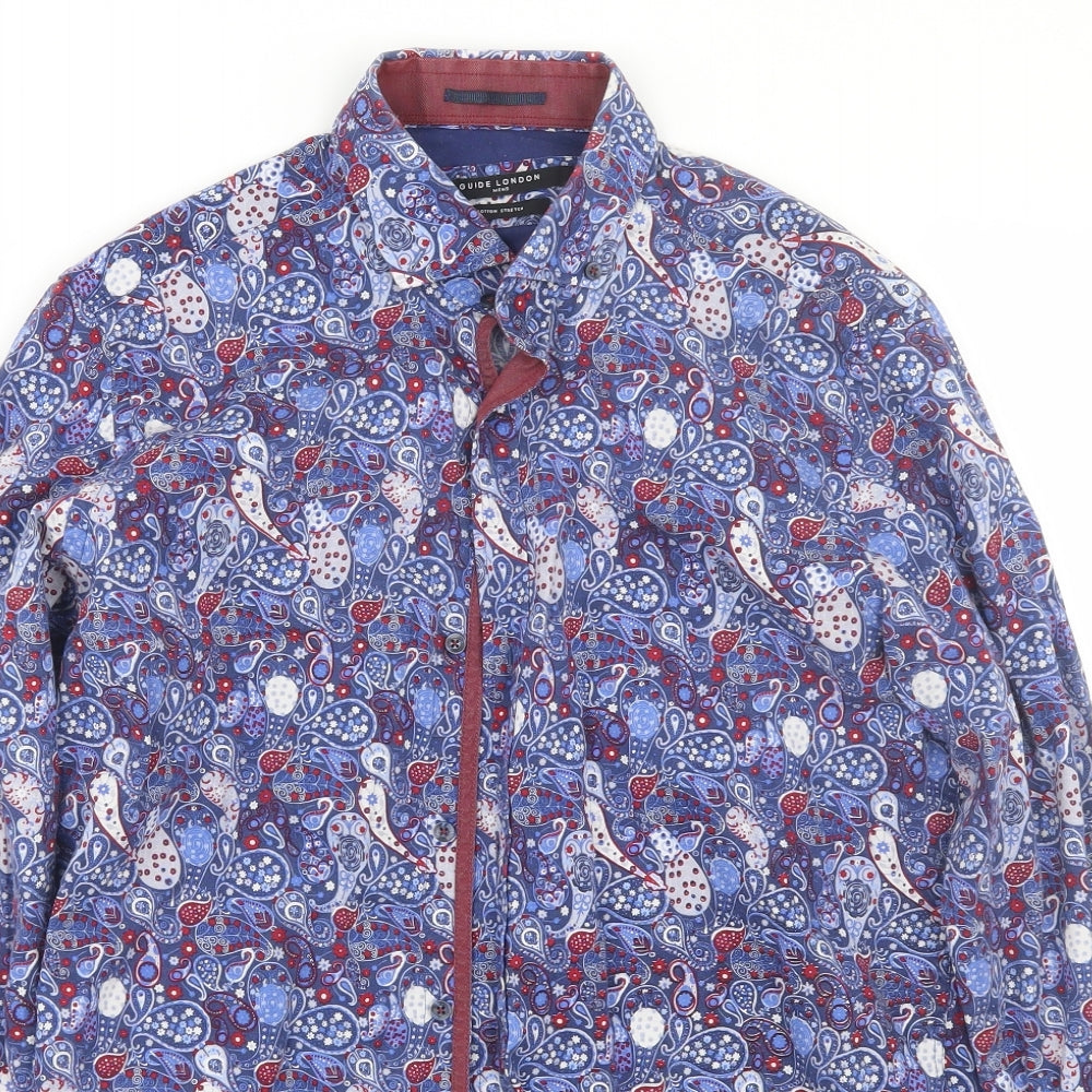 Guide London Mens Blue Paisley   Dress Shirt Size M