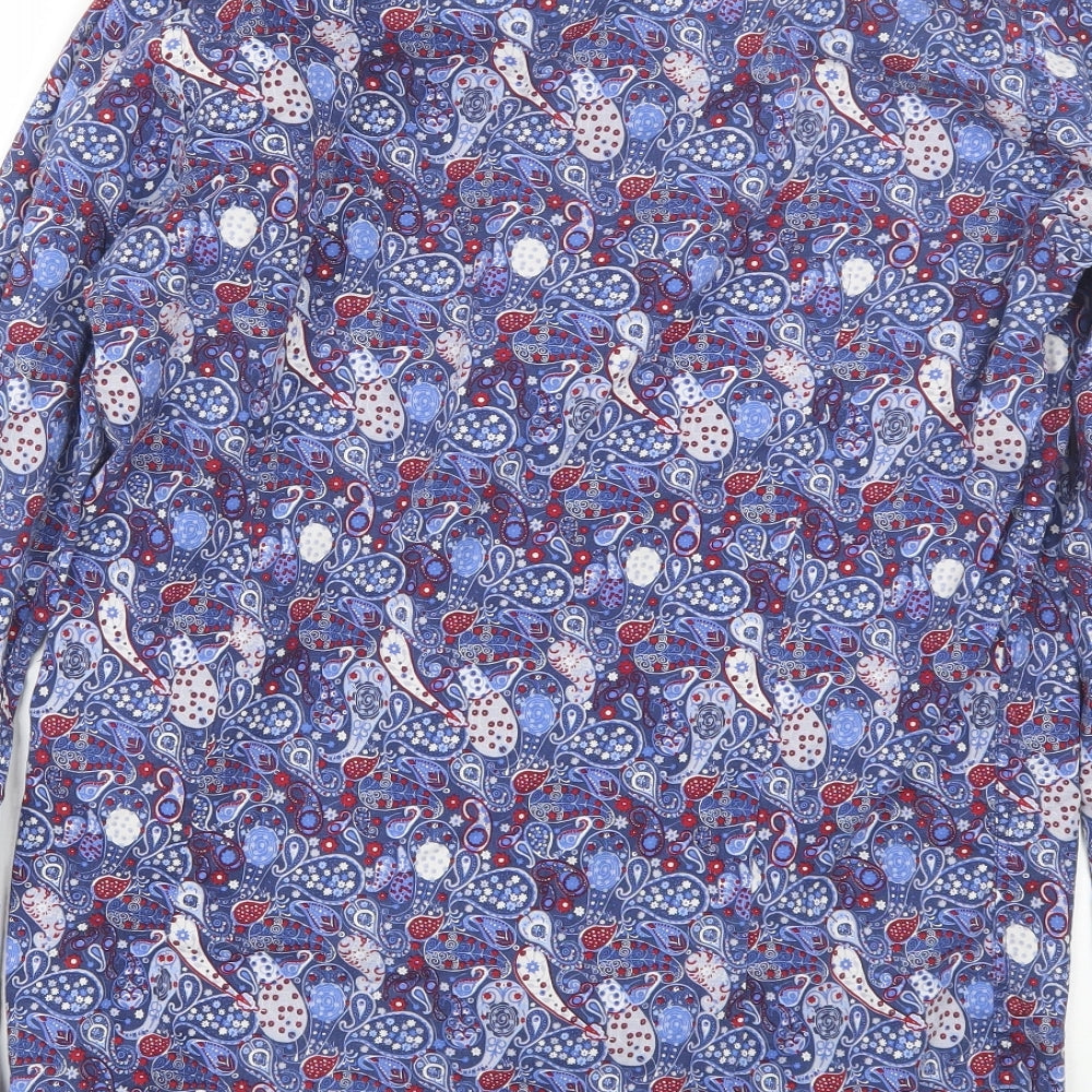 Guide London Mens Blue Paisley   Dress Shirt Size M