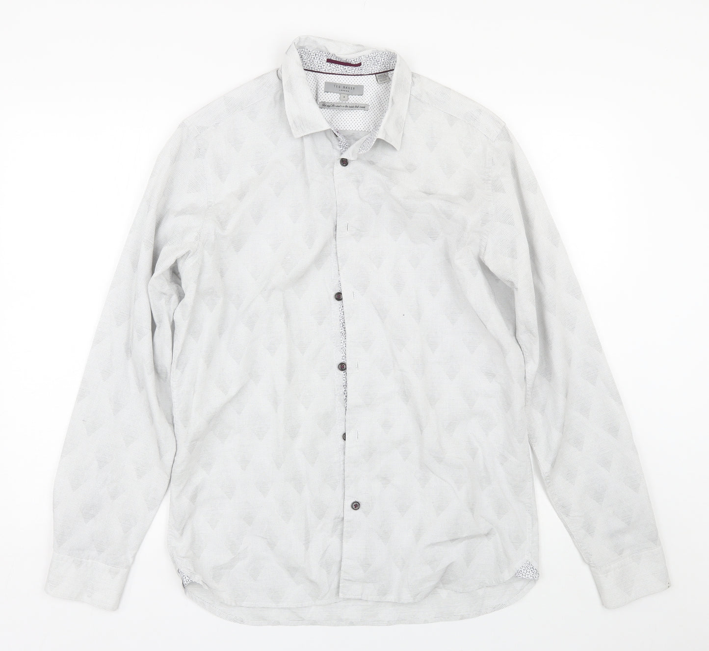 Ted Baker Mens White Geometric   Dress Shirt Size L