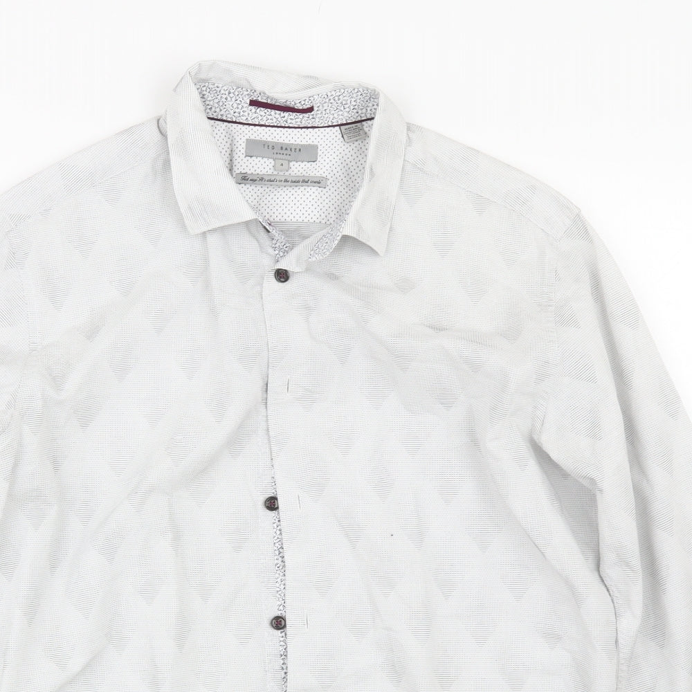 Ted Baker Mens White Geometric   Dress Shirt Size L