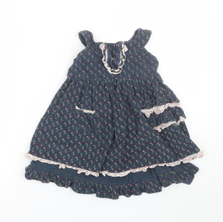 Feu Foney Girls Blue Floral Corduroy Tank Dress  Size 2-3 Years