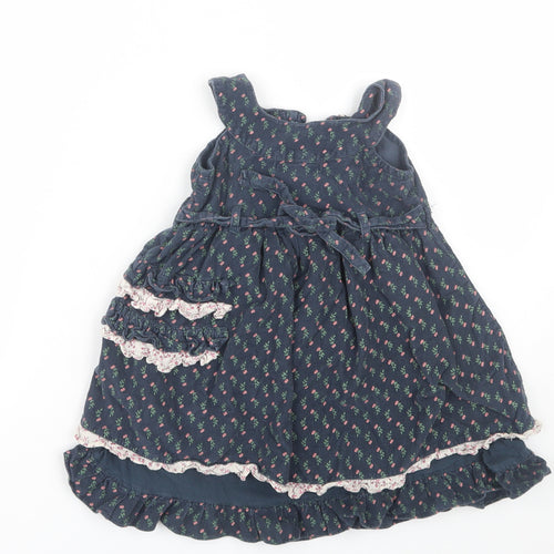 Feu Foney Girls Blue Floral Corduroy Tank Dress  Size 2-3 Years