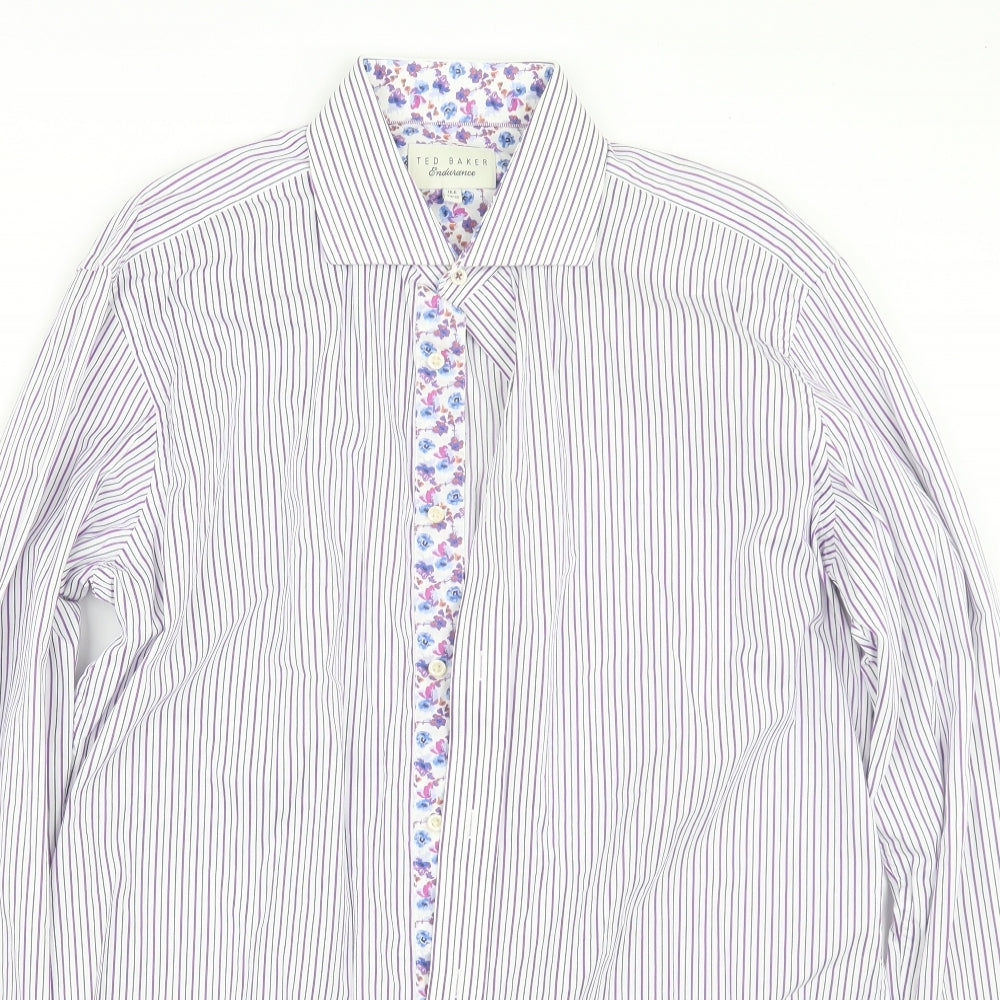 Ted Baker Mens White Striped   Dress Shirt Size 16.5