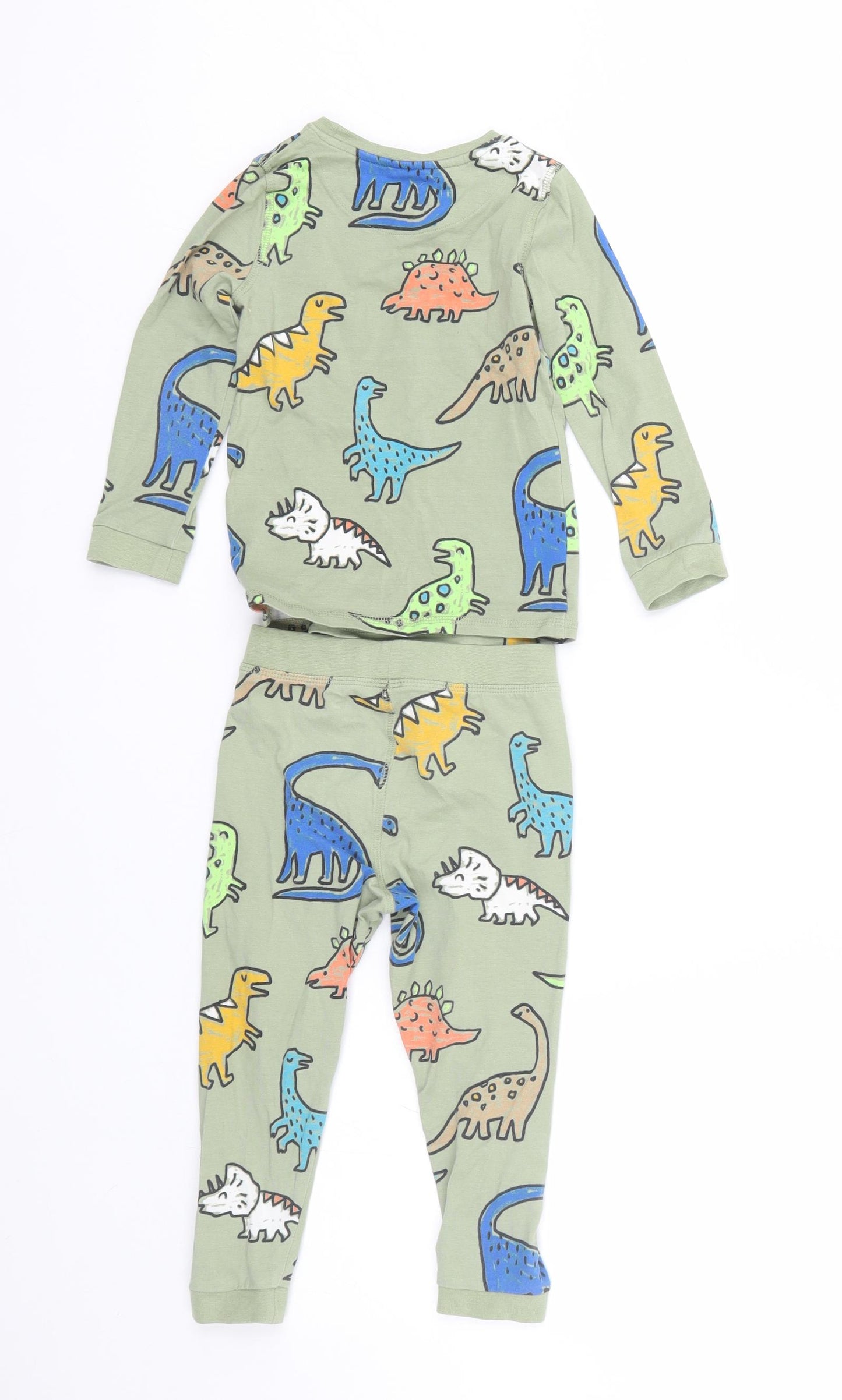 M&S Boys Green Animal Print   Pyjama Set Size 2-3 Years  - dinosaurs