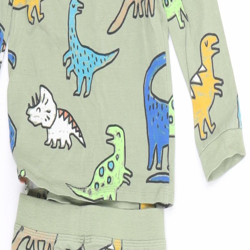 M&S Boys Green Animal Print   Pyjama Set Size 2-3 Years  - dinosaurs