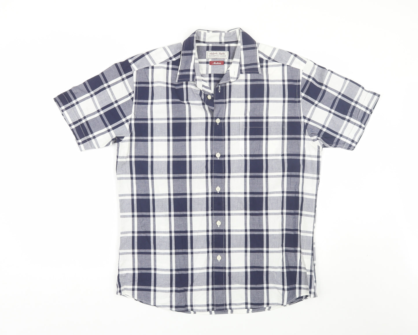 TU Mens Blue Plaid   Button-Up Size M