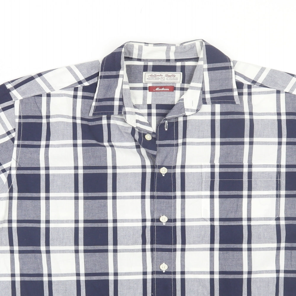 TU Mens Blue Plaid   Button-Up Size M