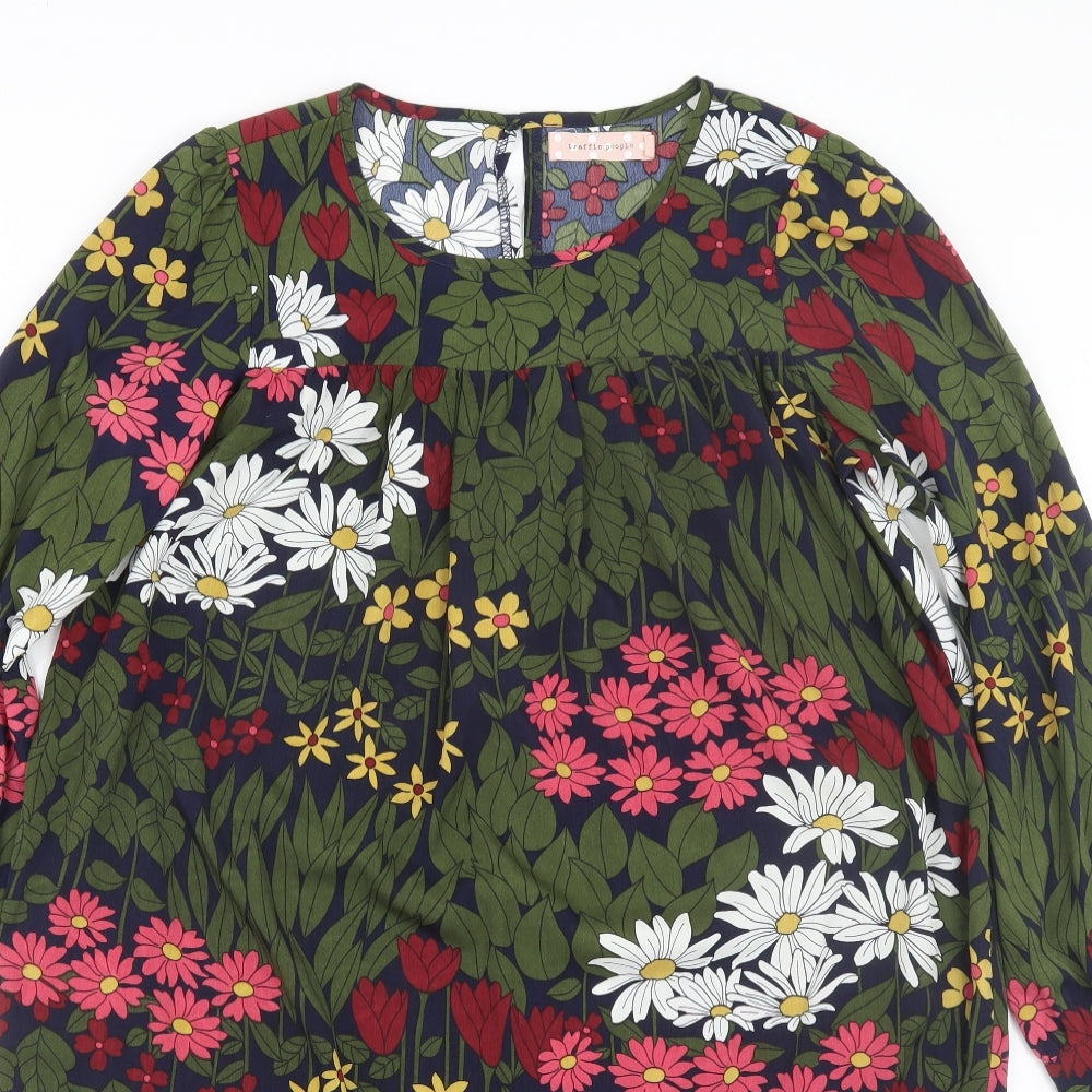 Traffic People Womens Green Floral  T-Shirt Dress  Size S