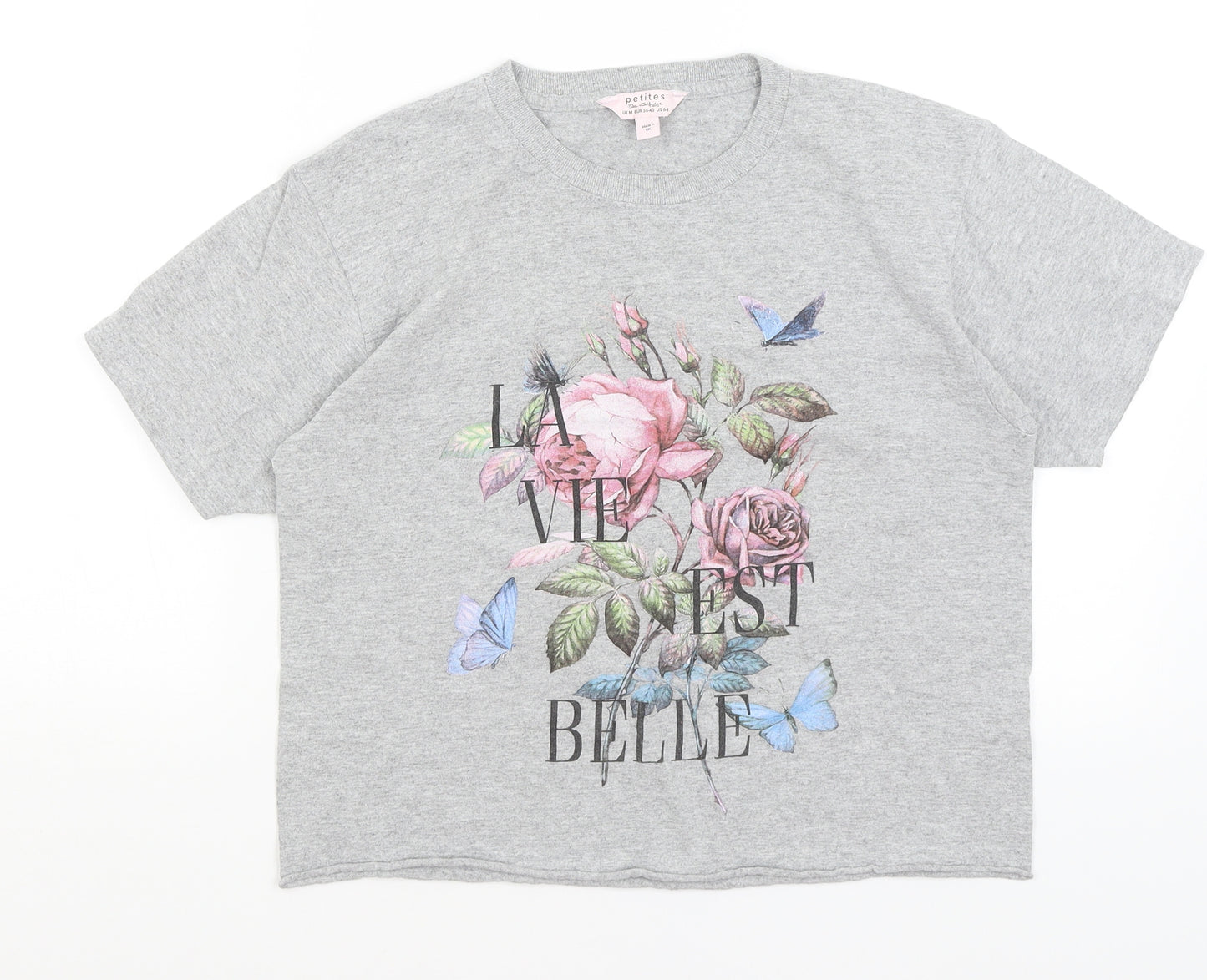 Miss Selfridge Womens Grey   Cropped T-Shirt Size M
