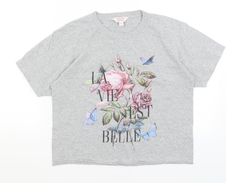 Miss Selfridge Womens Grey   Cropped T-Shirt Size M