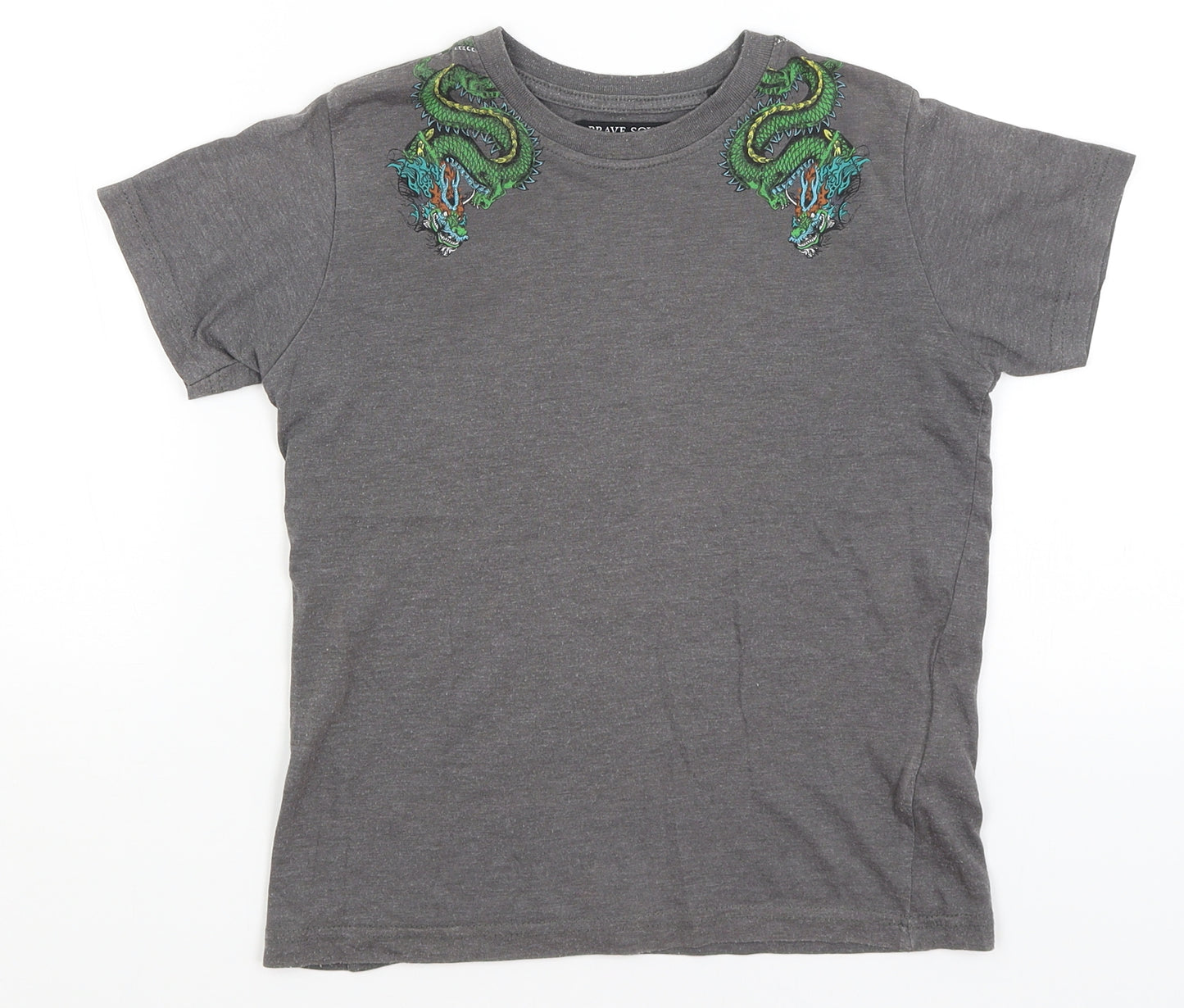 Brave Soul Boys Grey   Basic T-Shirt Size 7-8 Years
