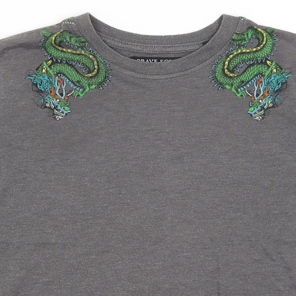 Brave Soul Boys Grey   Basic T-Shirt Size 7-8 Years