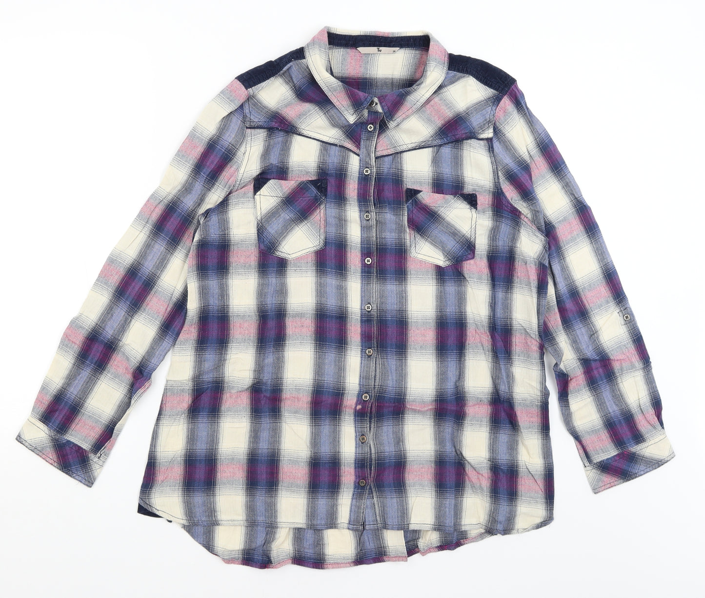 TU Womens Blue Plaid  Basic Button-Up Size 20