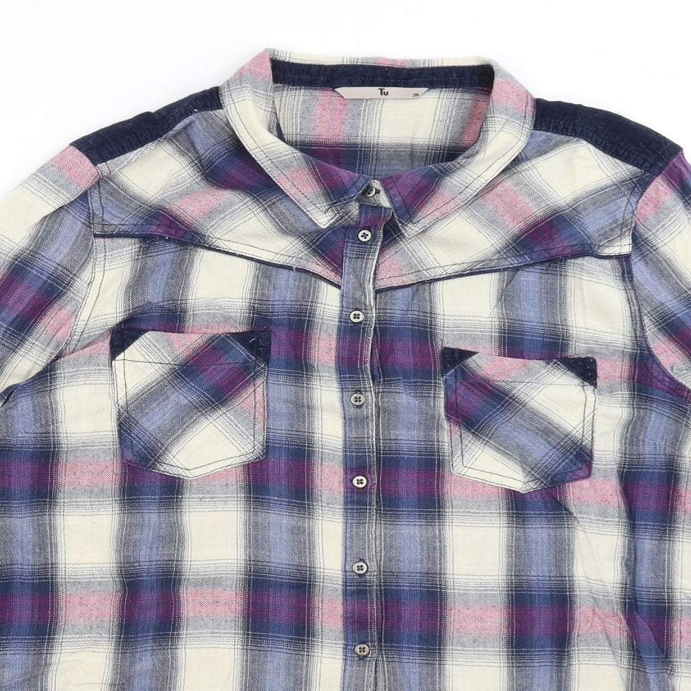 TU Womens Blue Plaid  Basic Button-Up Size 20