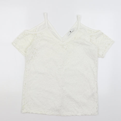 Very Womens White Floral  Basic T-Shirt Size 12