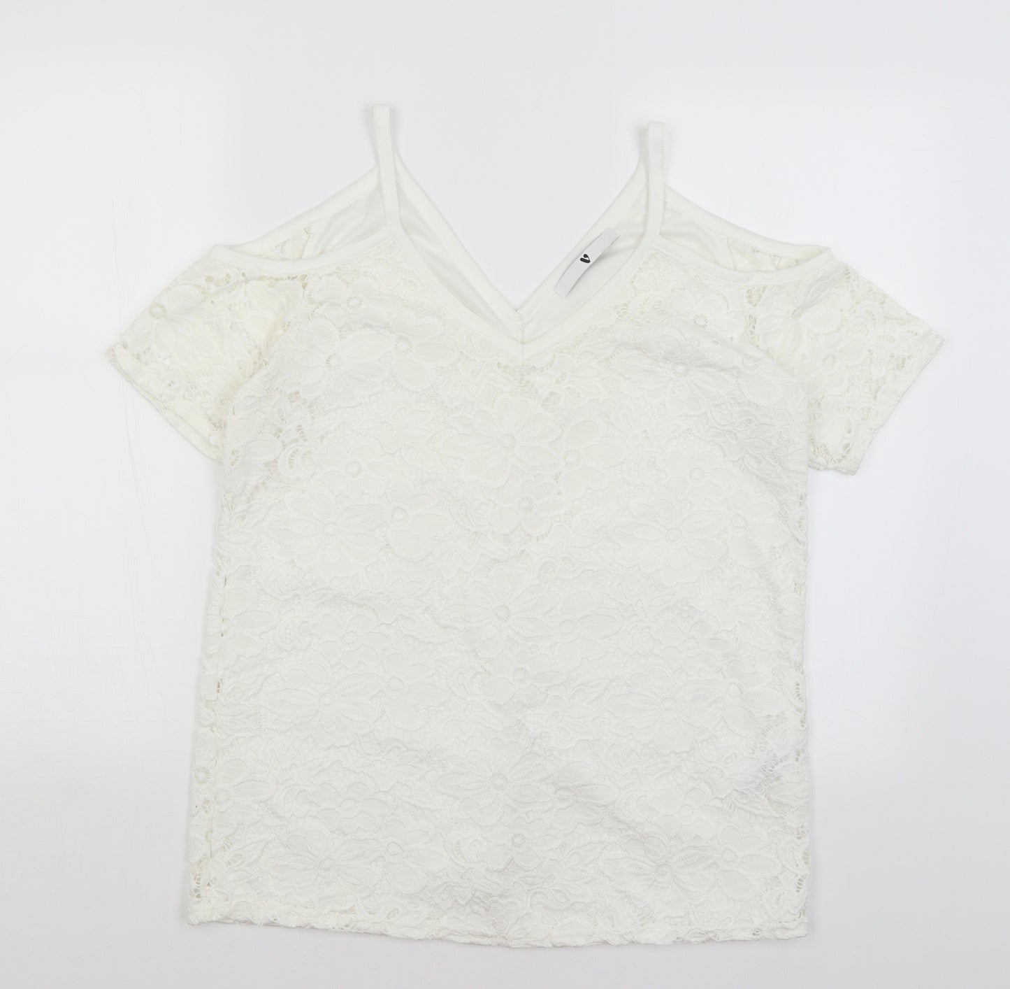 Very Womens White Floral  Basic T-Shirt Size 12