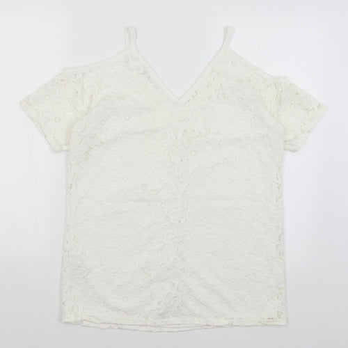 Very Womens White Floral  Basic T-Shirt Size 12