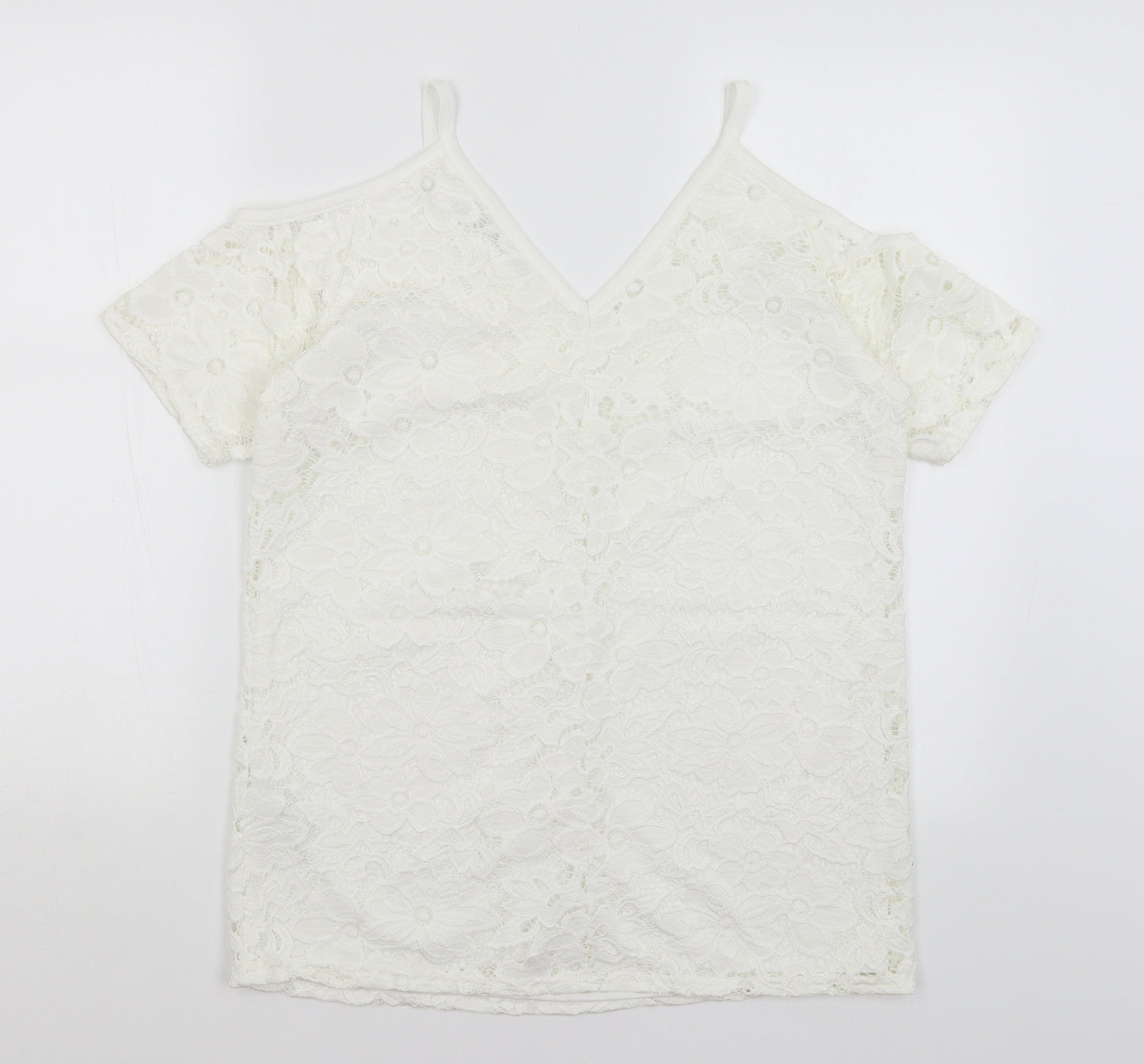 Very Womens White Floral  Basic T-Shirt Size 12