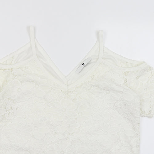 Very Womens White Floral  Basic T-Shirt Size 12