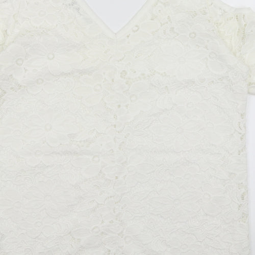 Very Womens White Floral  Basic T-Shirt Size 12