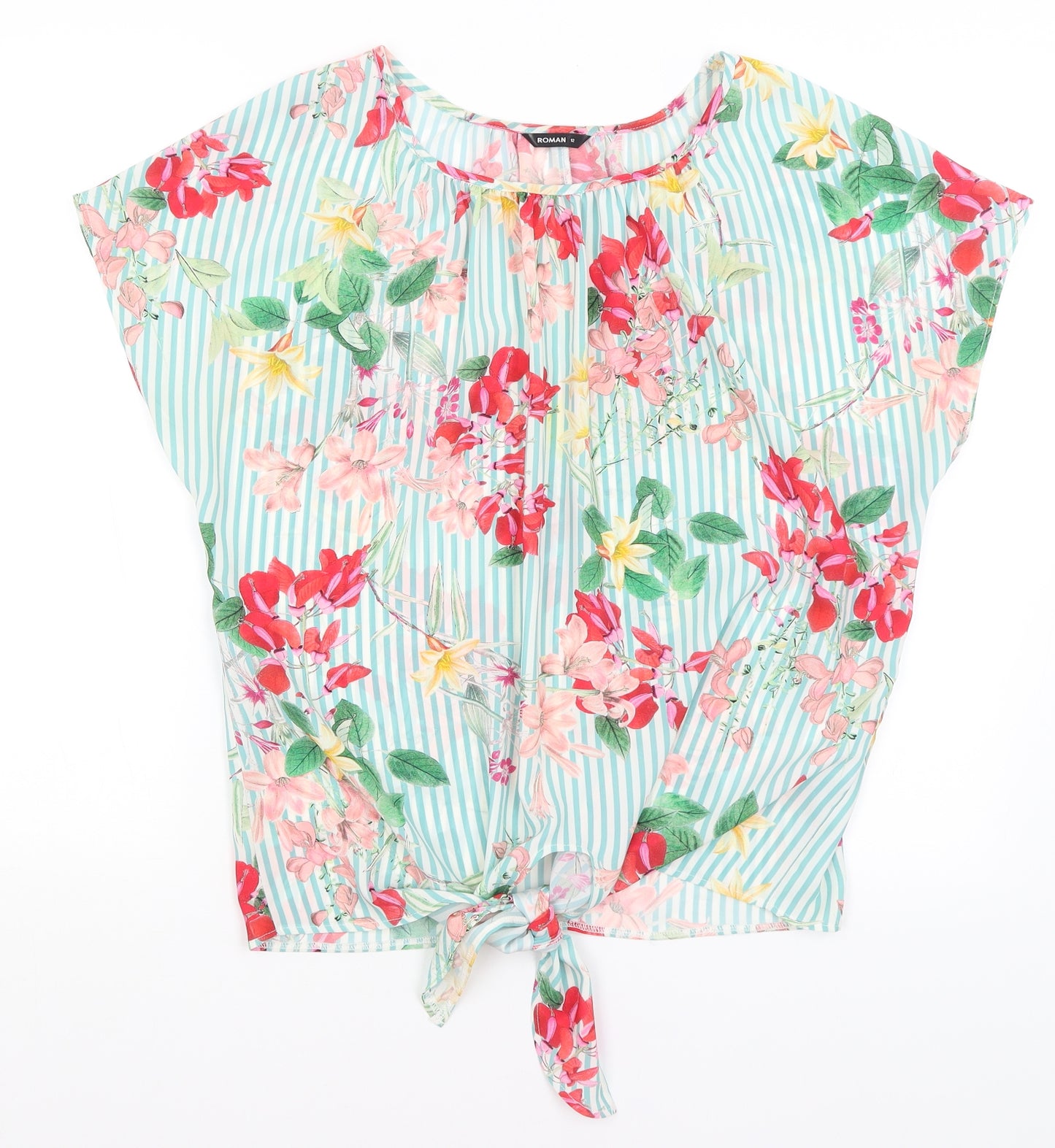 Roman Womens Blue Floral  Basic Blouse Size 12