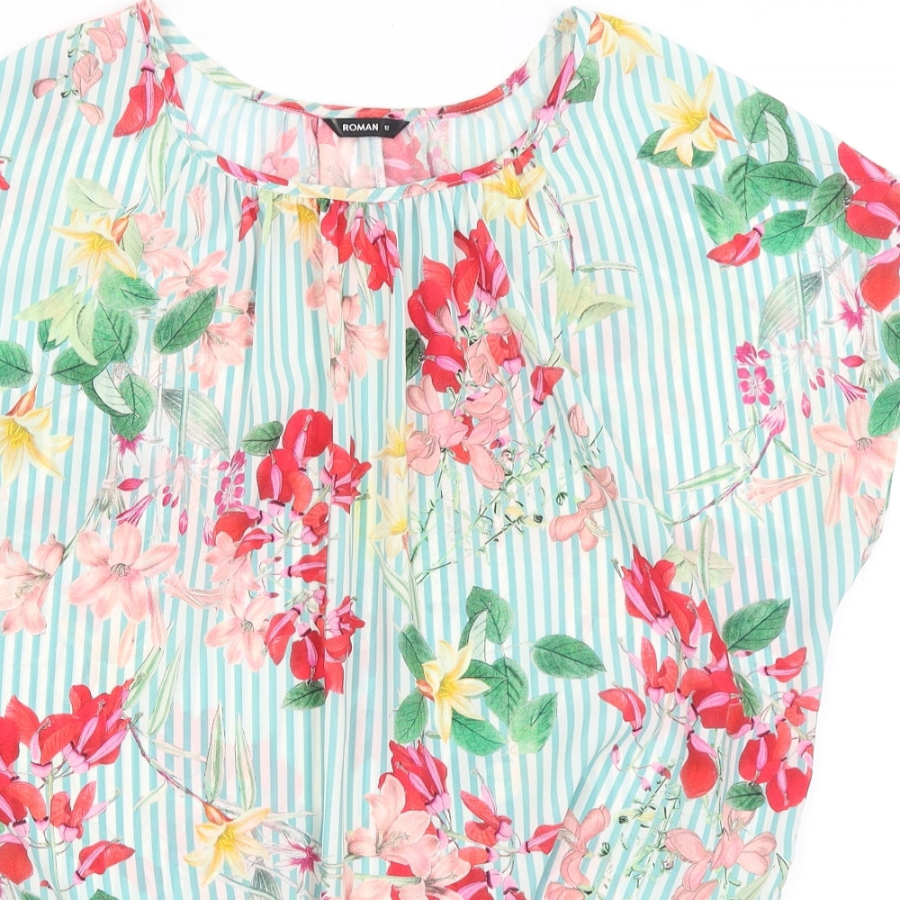 Roman Womens Blue Floral  Basic Blouse Size 12