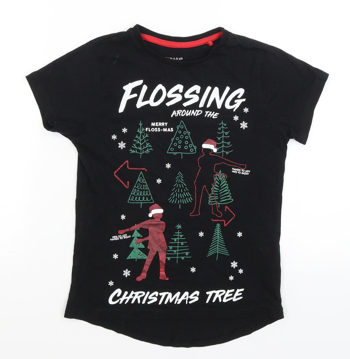 Primark Girls Black Basic T-Shirt Size 7-8 Years - Flossing