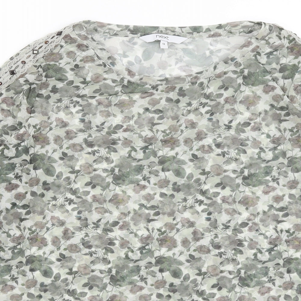 NEXT Womens Green Floral  Basic T-Shirt Size 12