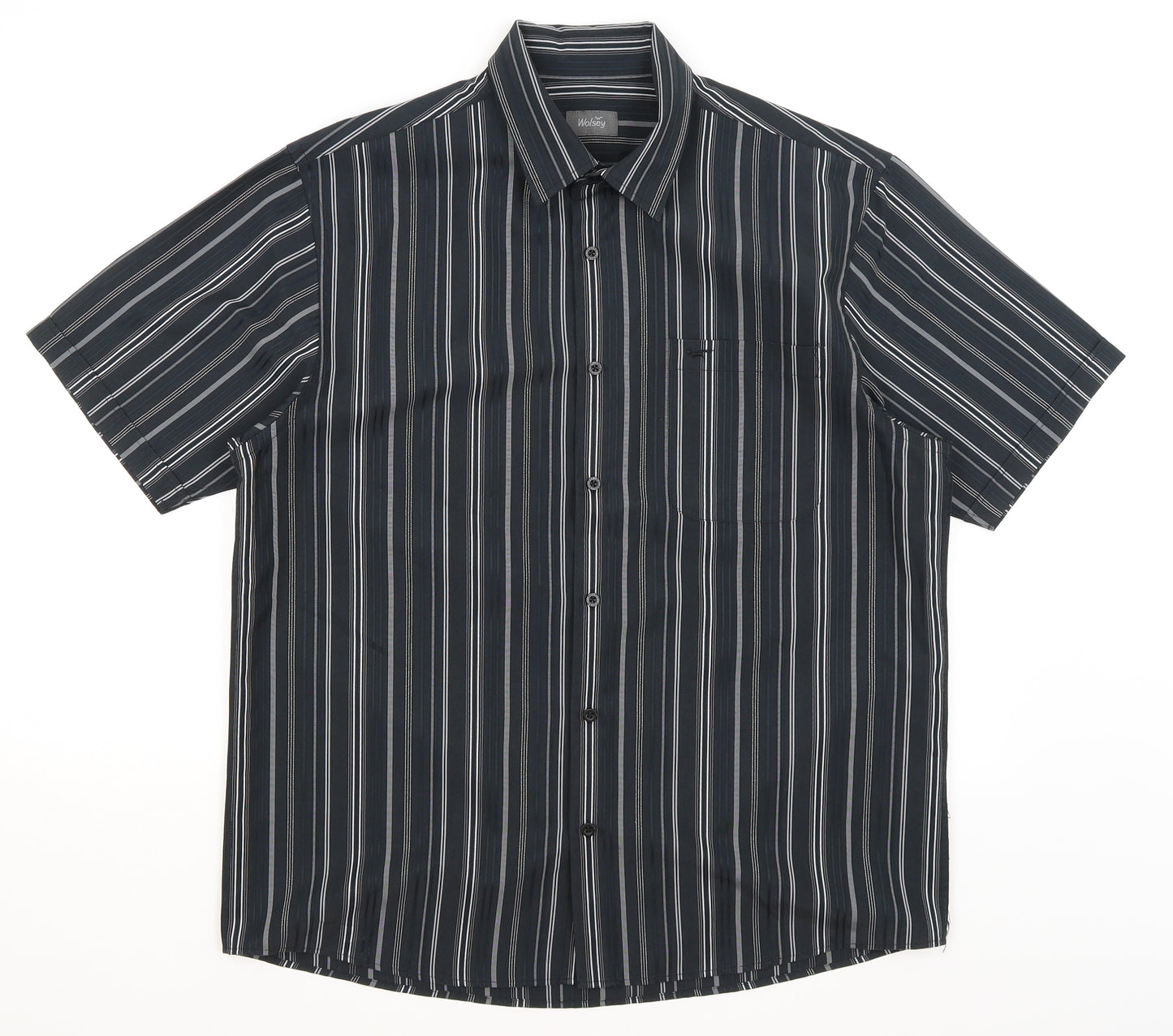 Wolsey Mens Black Striped   Button-Up Size L