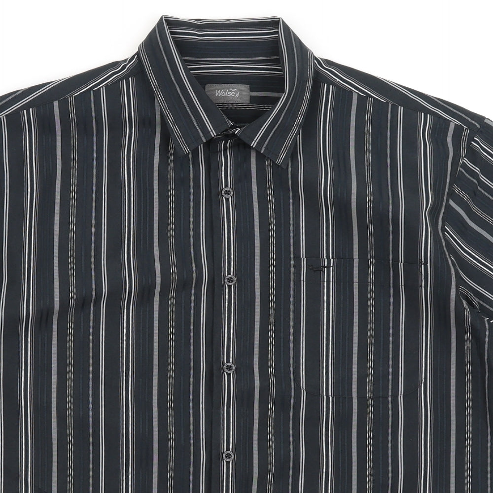 Wolsey Mens Black Striped   Button-Up Size L