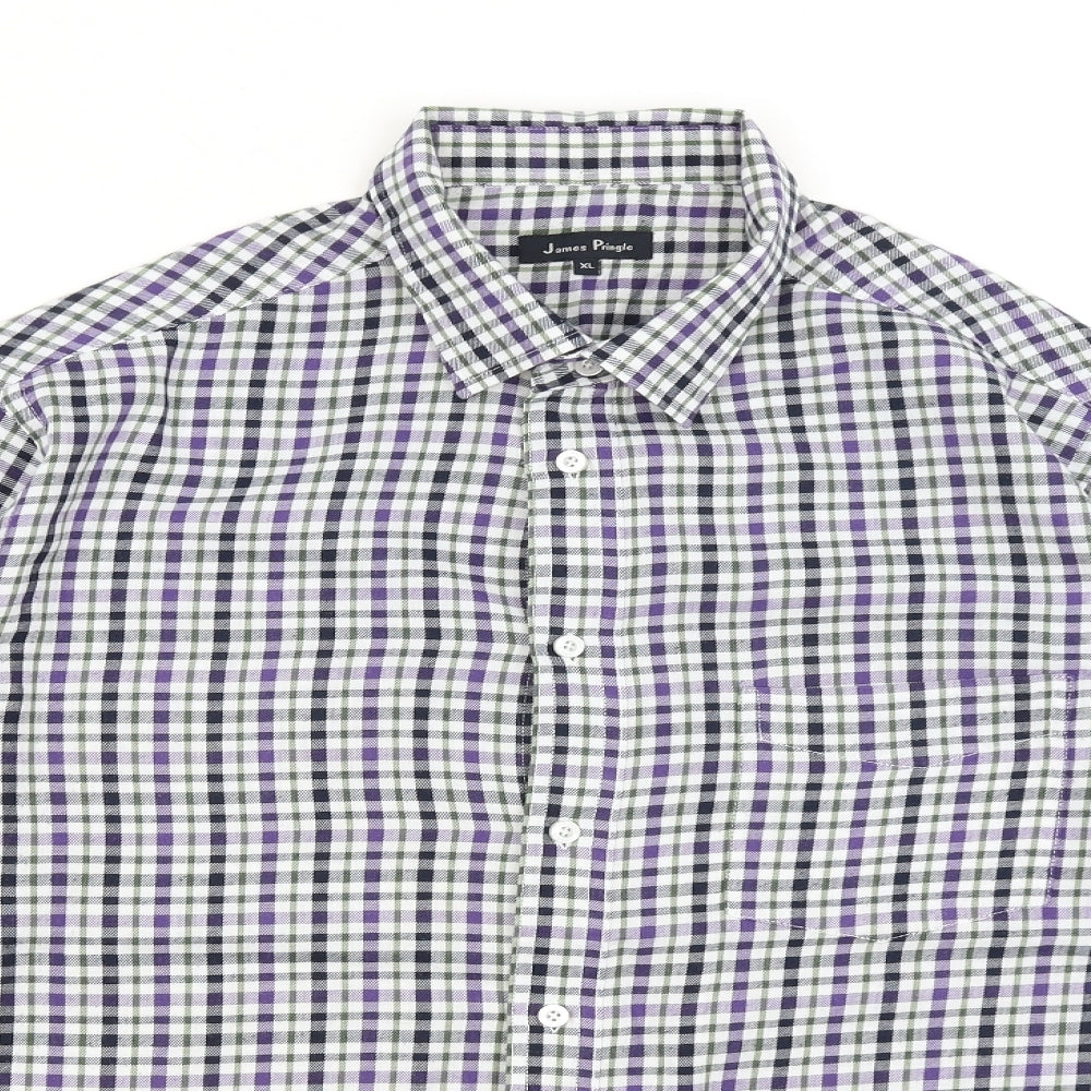 James Pringle Mens Purple Check   Button-Up Size XL