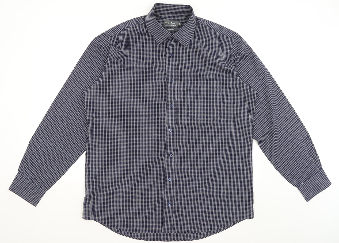 M&S Mens Blue Check   Dress Shirt Size 16.5