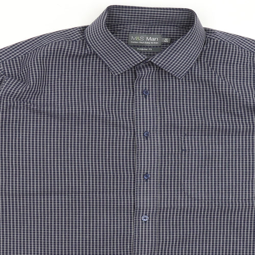 M&S Mens Blue Check   Dress Shirt Size 16.5