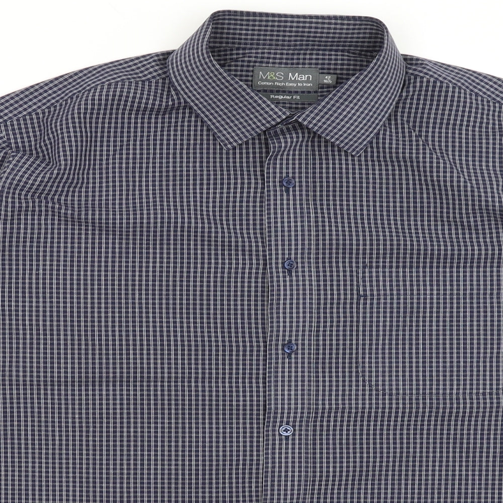 M&S Mens Blue Check   Dress Shirt Size 16.5