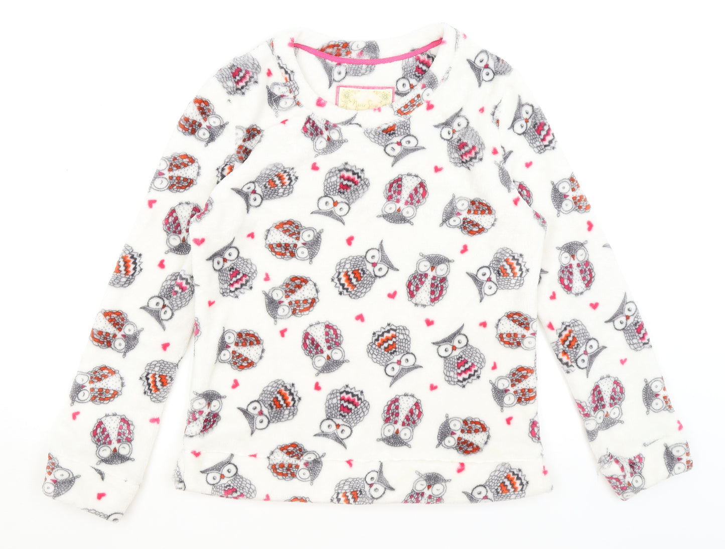 TU Womens White Solid  Top Pyjama Top Size M  - Owls