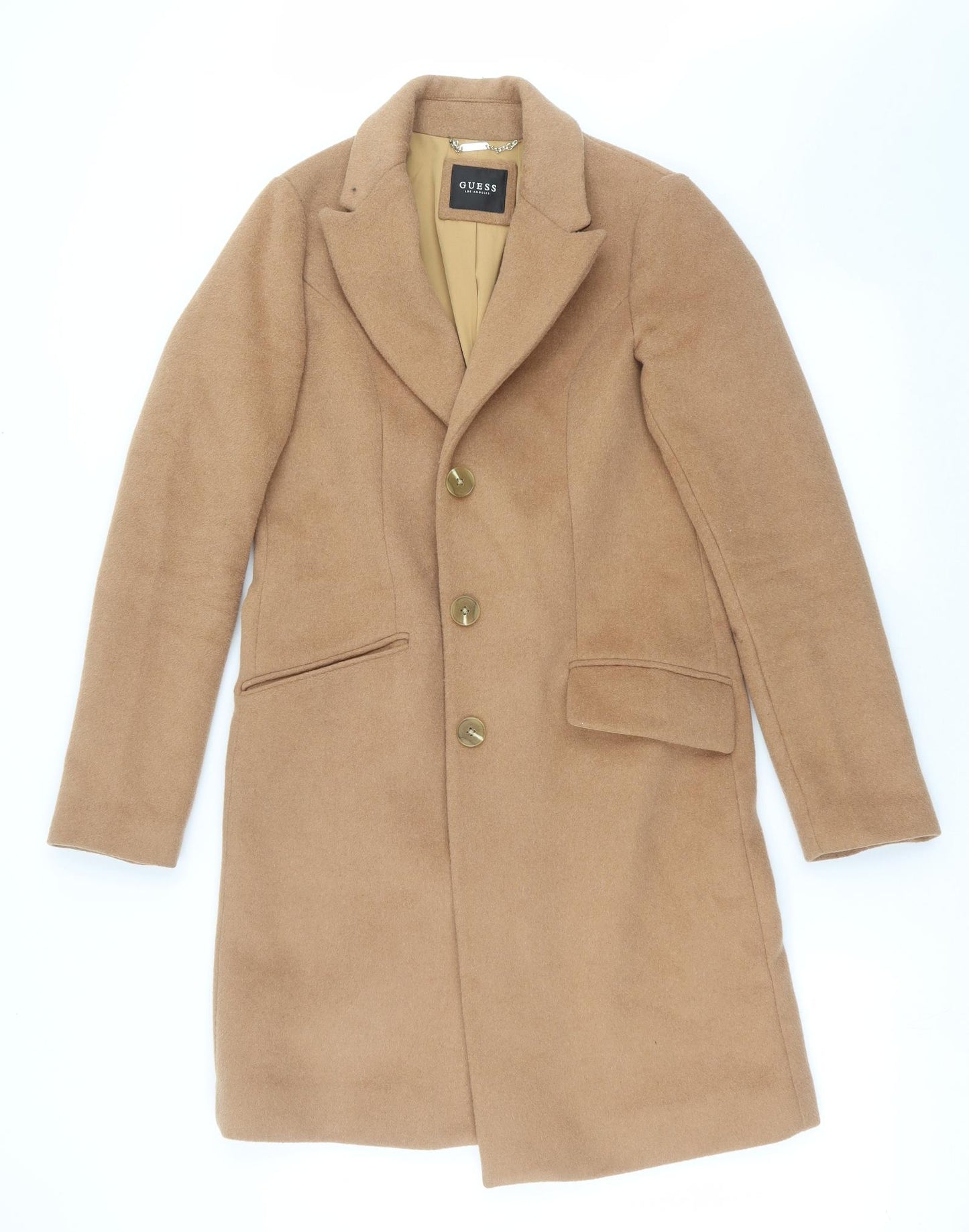 GUESS Womens Beige   Overcoat Coat Size XS