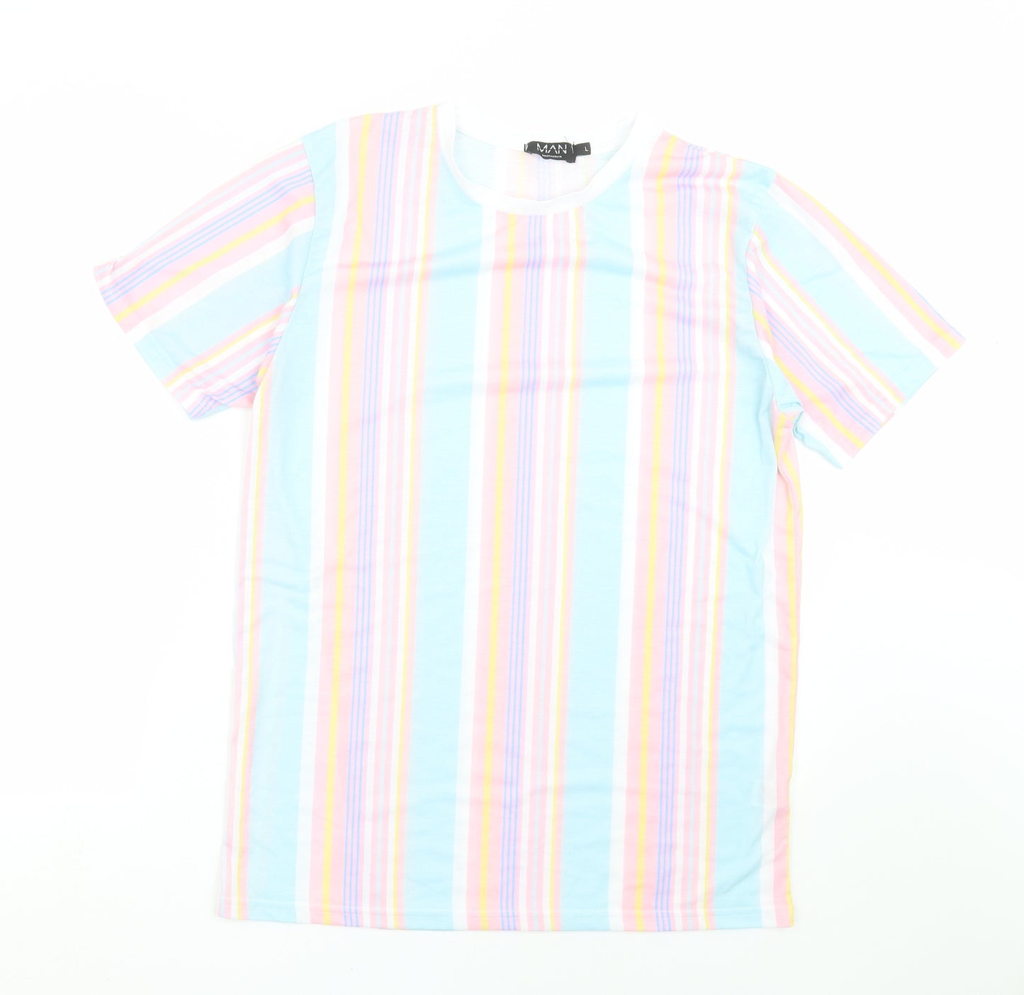 BOOHOO MAN Mens Multicoloured Striped   T-Shirt Size L