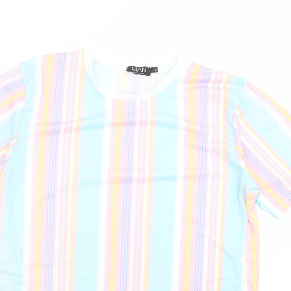 BOOHOO MAN Mens Multicoloured Striped   T-Shirt Size L