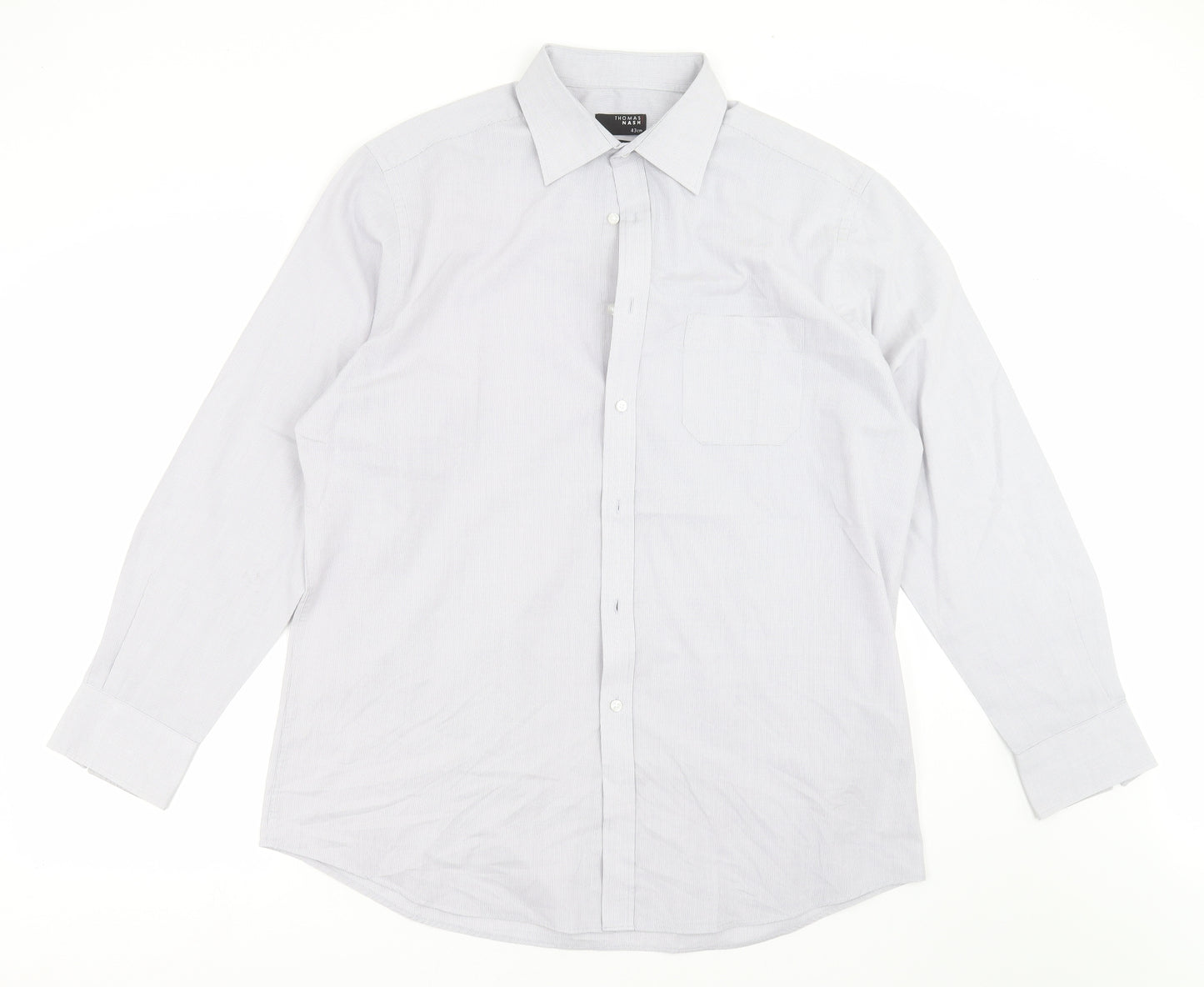 Thomas Nash Mens Grey Striped   Dress Shirt Size 17