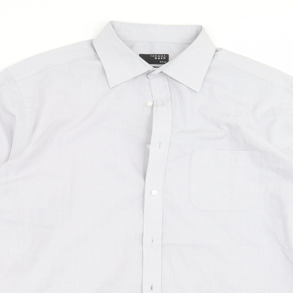 Thomas Nash Mens Grey Striped   Dress Shirt Size 17